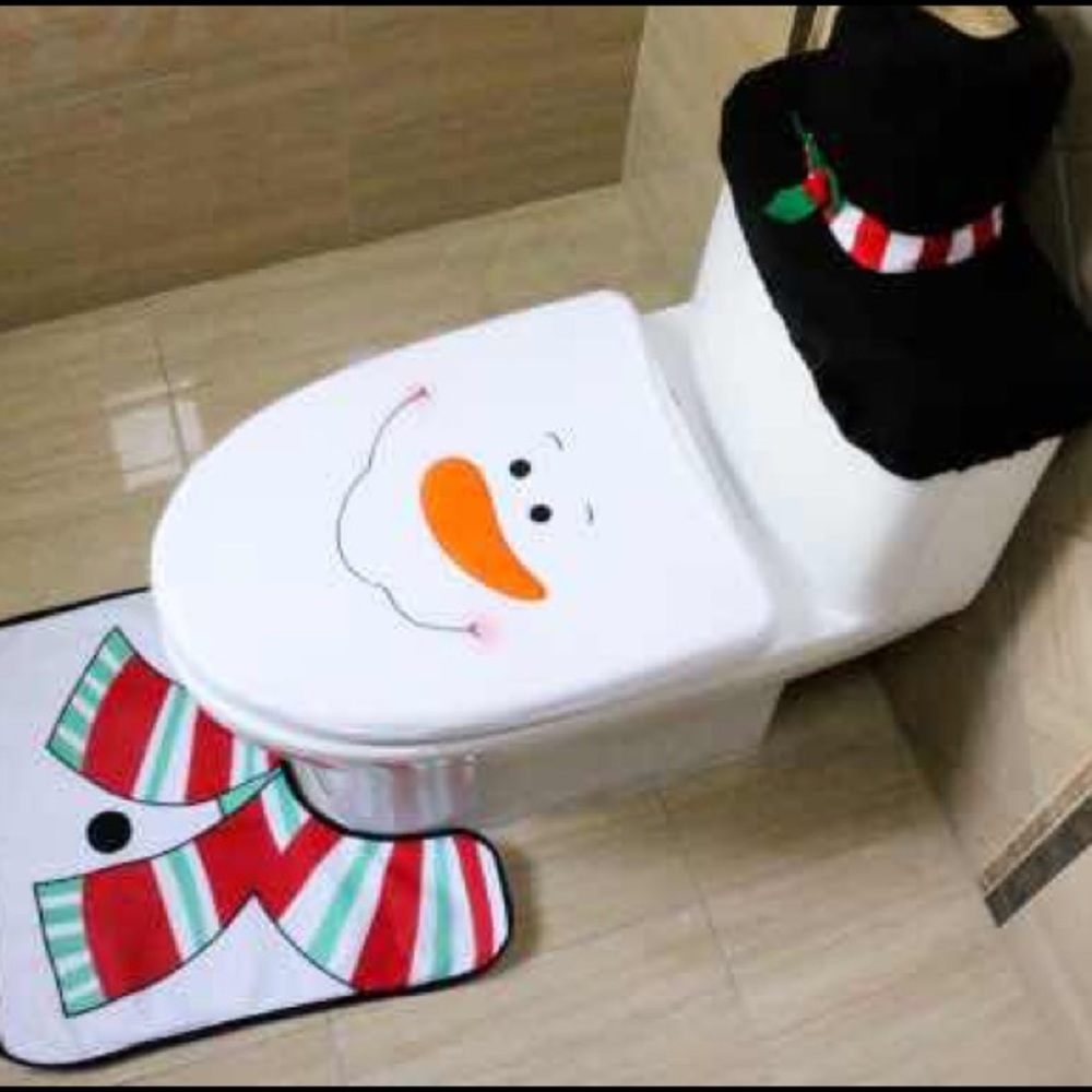 New 3pcs Snowman Toilet Cover Set