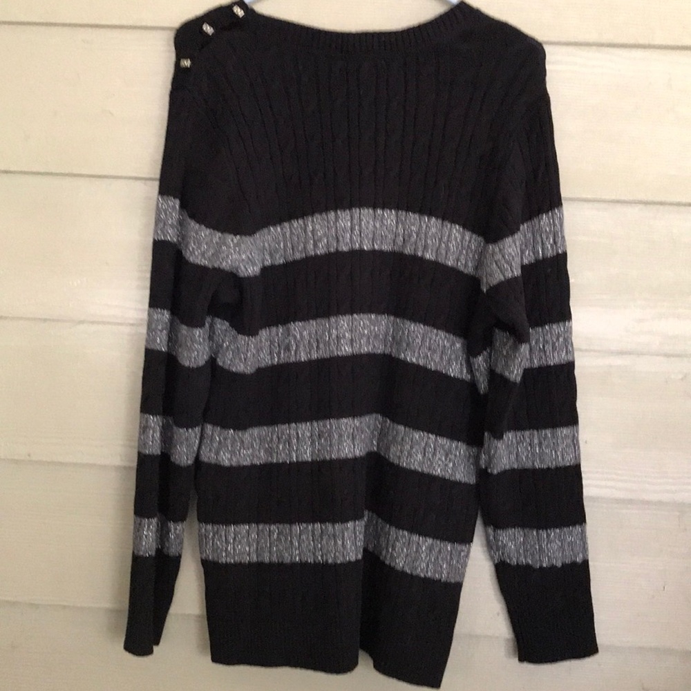 Charter Club Black and Silver Gray Sweater 2XL