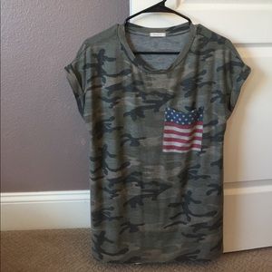 Camo Tee with American Flag Pocket