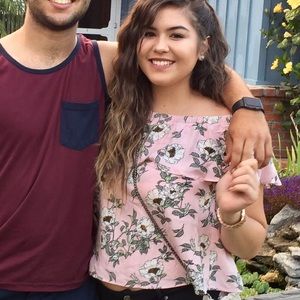 Over the shoulder pink floral shirt