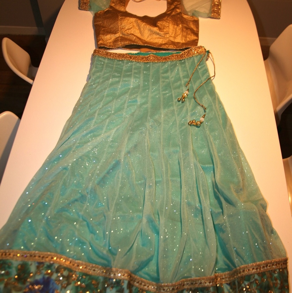 Authentic Teal and Gold Sari