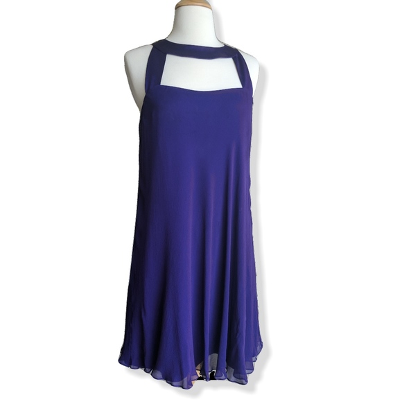 Deep purple silk chiffon shift dress - Picture 1 of 6
