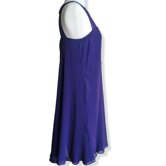 Deep purple silk chiffon shift dress - Picture 3 of 6