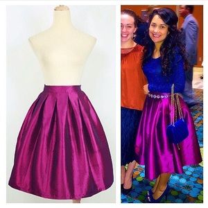Satin purple ball gown pleated skirt