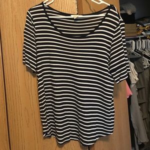 Navy and white striped short sleeve shirt