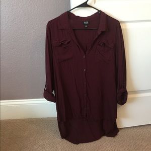 Maroon Button Up High Low Blouse