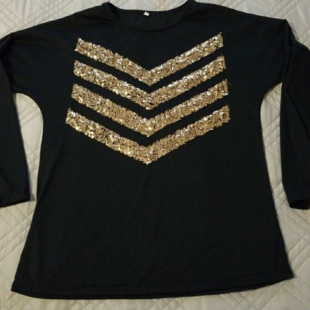 NWOT black long sleeve Embellished Tee