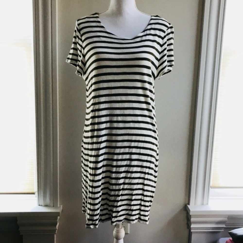Cream and olive green stripe dress