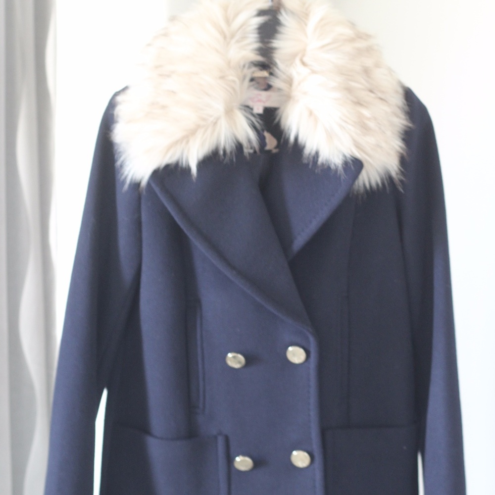 Eliza J Faux Fur Coat in Navy Brand New