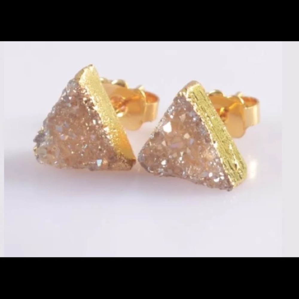 Champagne Druzy Triangle Earrings