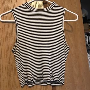 Black and white striped tank crop top