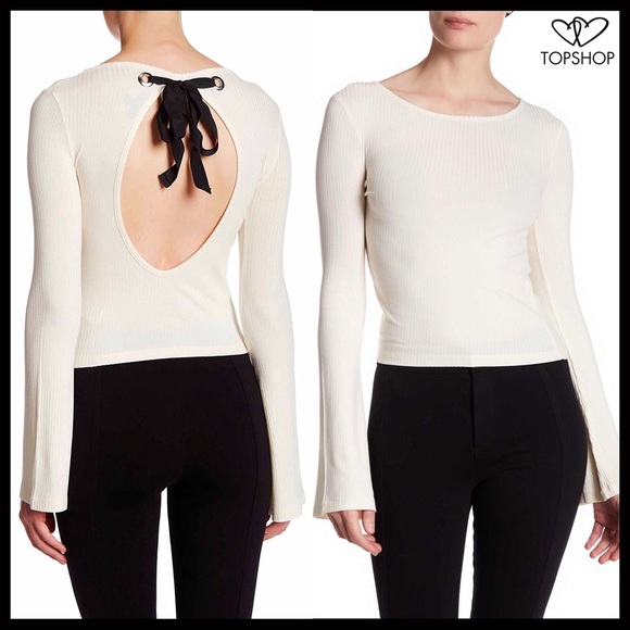 TOPSHOP RIBBON BOW TIE BACK PULLOVER KNIT TOP - Picture 4 of 8