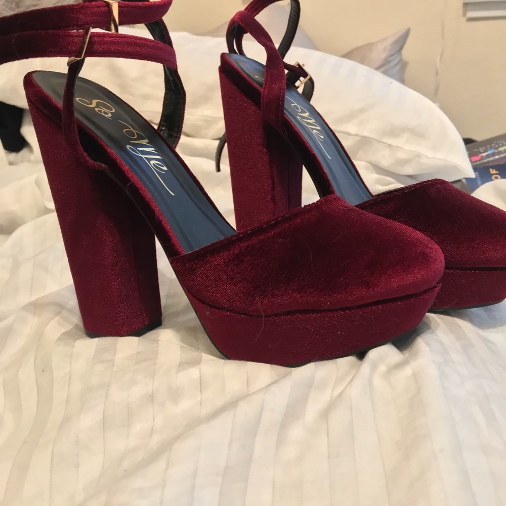 Burgundy velvet heels