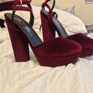 Burgundy velvet heels