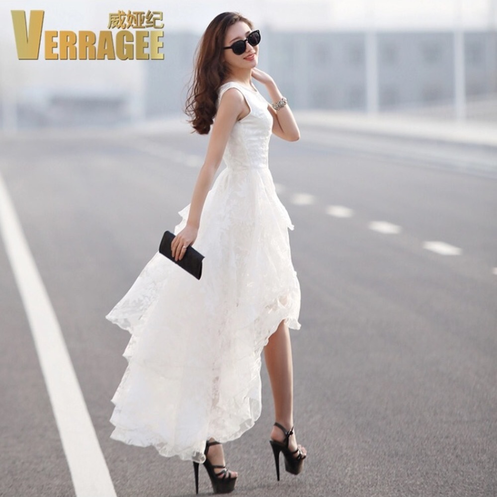 White lace high low dress