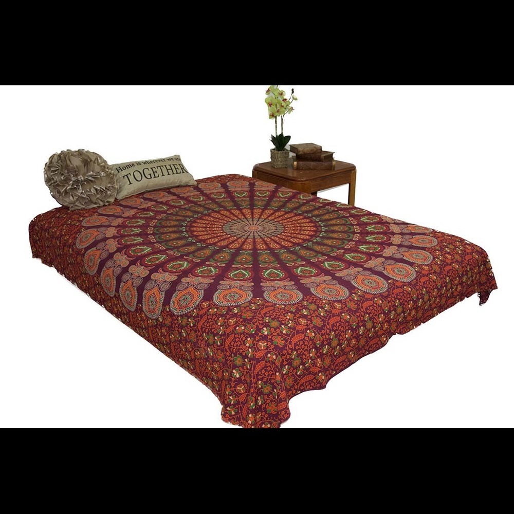 Queen Hippie Orange Green Mandala Tapestry Decor