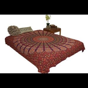 Queen Hippie Orange Green Mandala Tapestry Decor