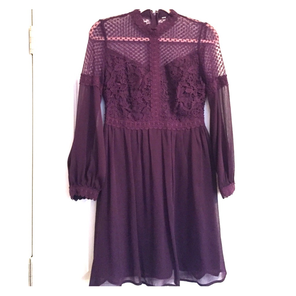 Plum lace Victorian-detail dress