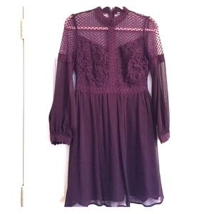 Plum lace Victorian-detail dress