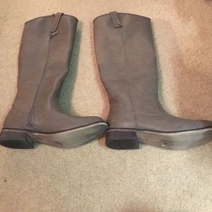 Gray riding boots