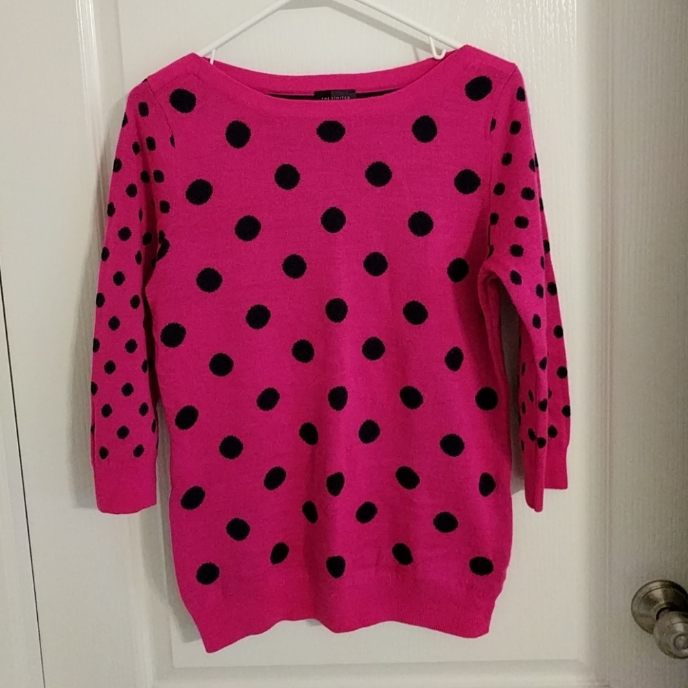 The Limited Pink and Black Polka Dot Sweater