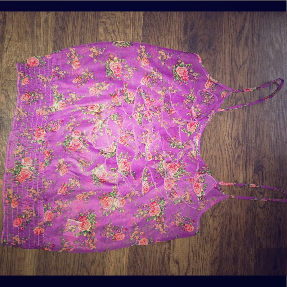 Purple ruffle floral top