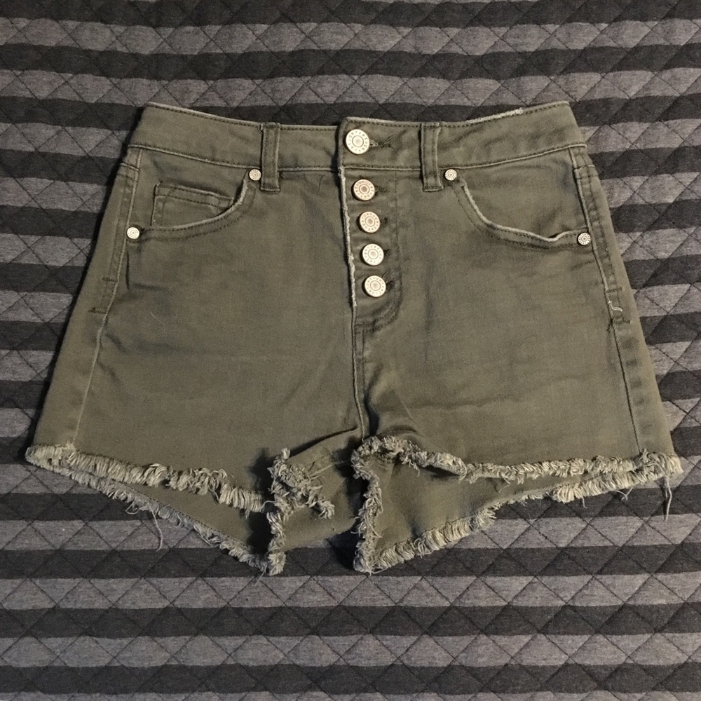 Olive Green High-Rise Shorts