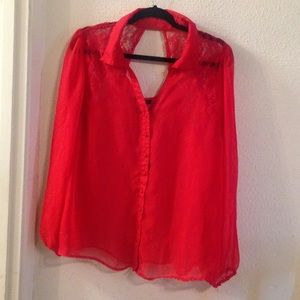 Caren Sport Red Button Up Blouse