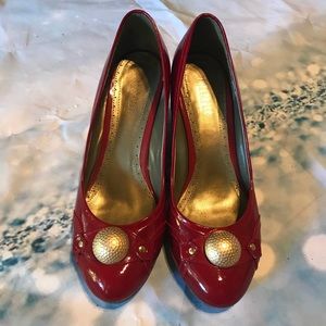 Gorgeous red leather heel shoes