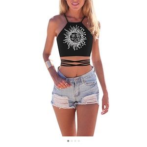 Black lace up tank