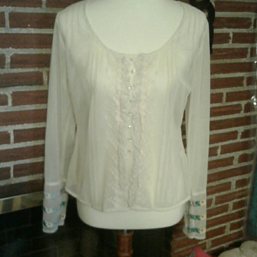 Long Sleeve Sheer Embroidered Shirt