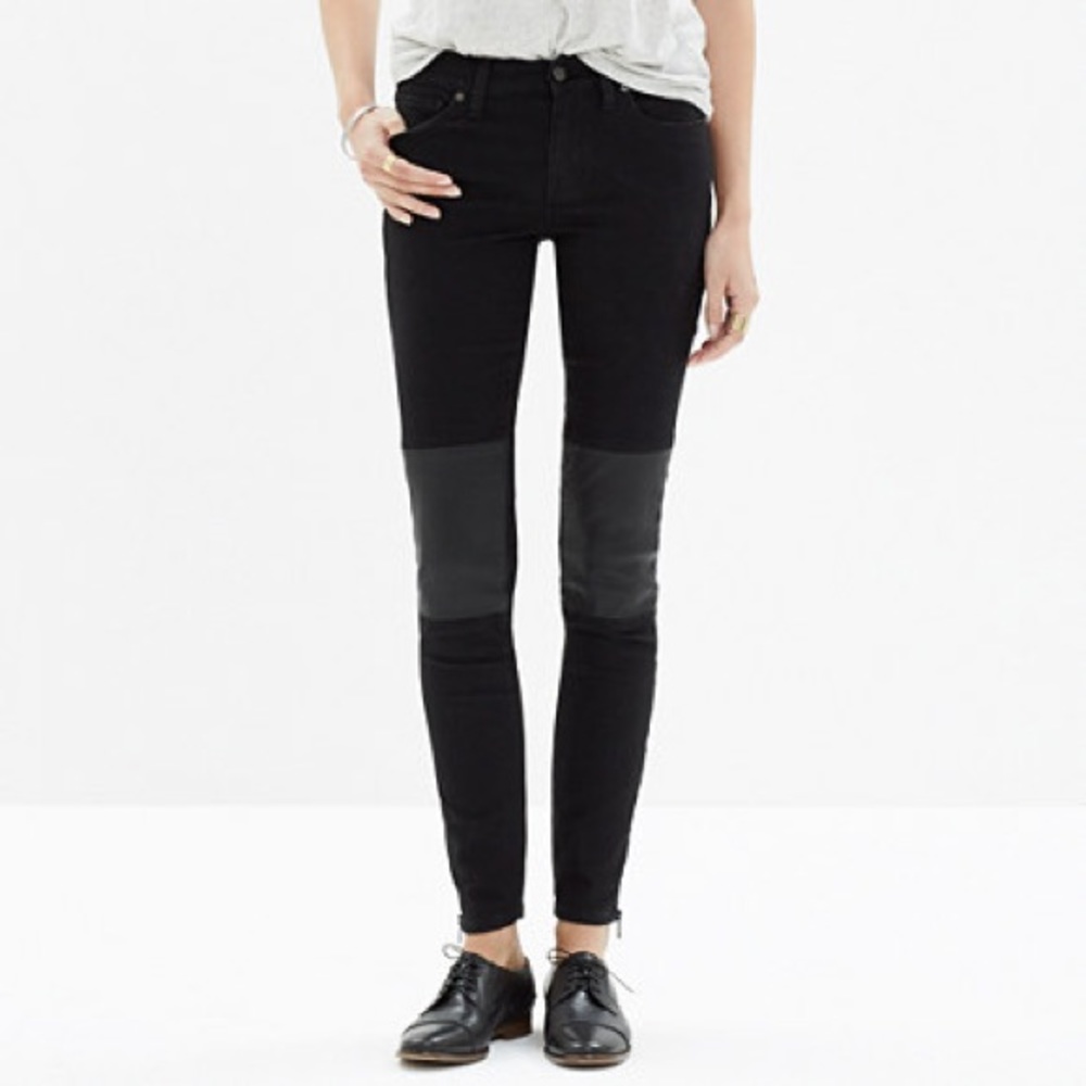 Madewell skinny skinny zip jeans with leather