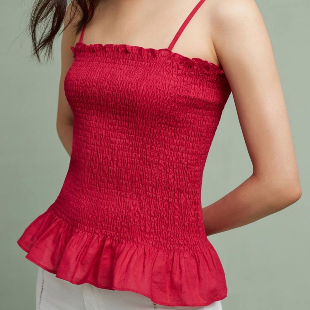 🆕Anthropologie Smocked Raspberry Peplum Cami
