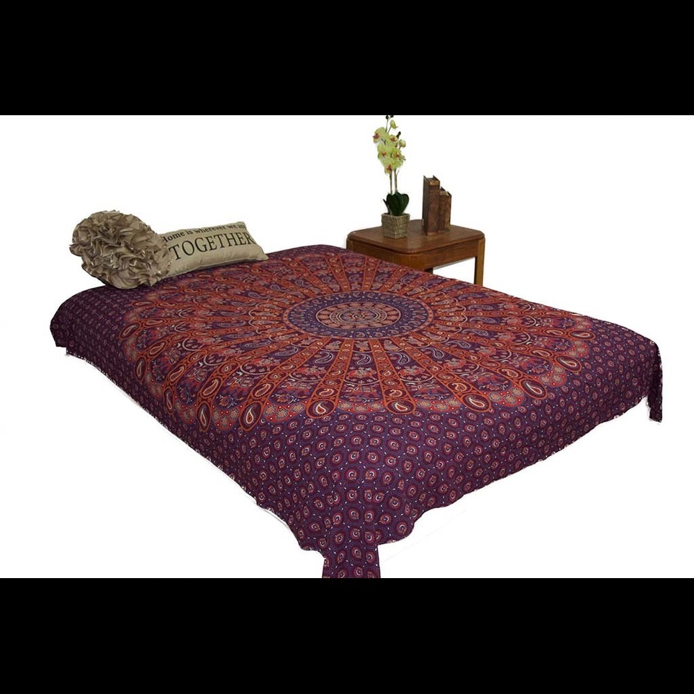 Queen Hippie Orange Grey Mandala Tapestry Bohemian