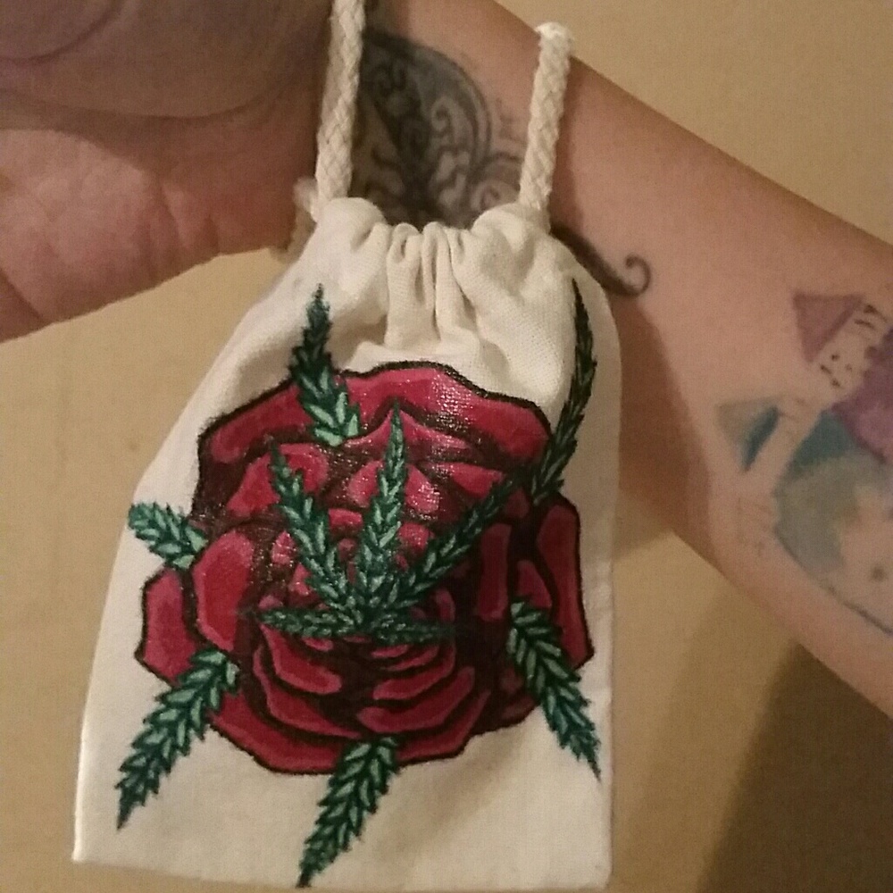 Hand painted mini canvas tote bag