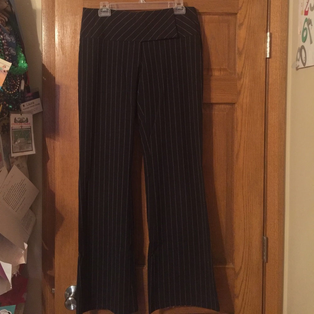 REDUCED! Cute black dress pants w gold pinstripes!