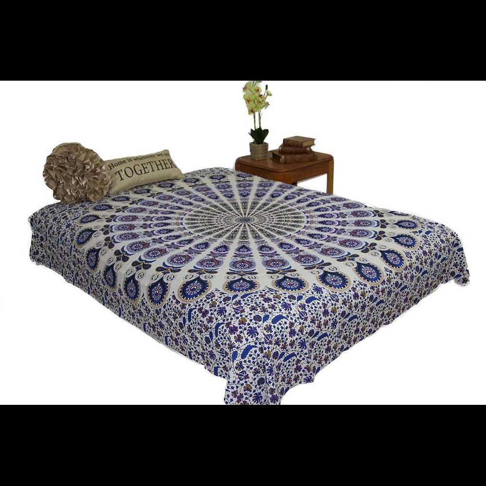 Queen Hippie Mustard Blue Mandala Tapestry Decor