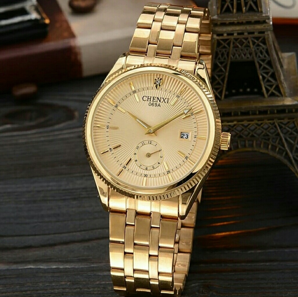 Mens Watches Top Brand Luxury CHENXI Golden Watch - Picture 1 of 2