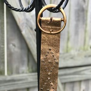 Crackled bronze Italian leather wide belt.