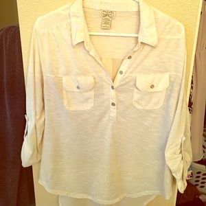 Collared, sheer back, cream blouse