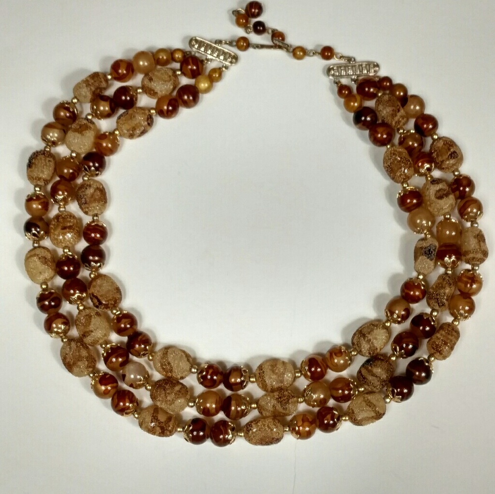 Mid-century VTG triple strand necklace Hong Kong