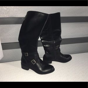 Brand New! Black faux leather knee high boots.