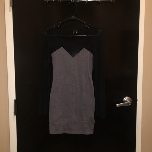 Gray and black bodycon dress with mesh sz 2 - Picture 2 of 7