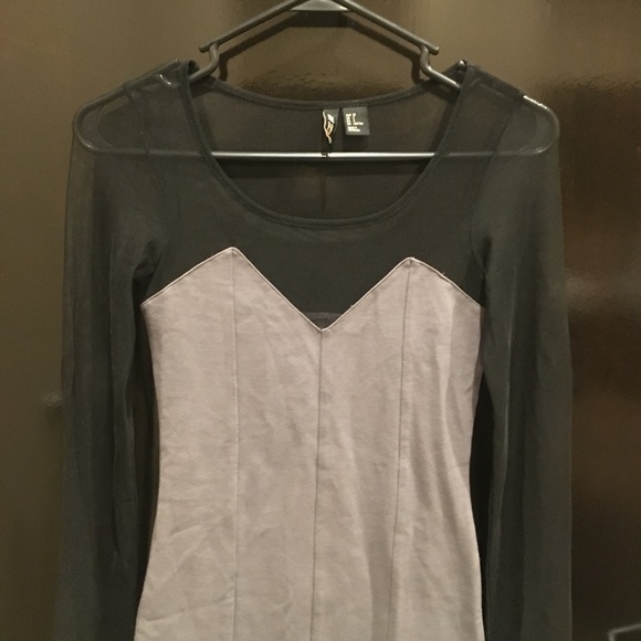 Gray and black bodycon dress with mesh sz 2 - Picture 3 of 7