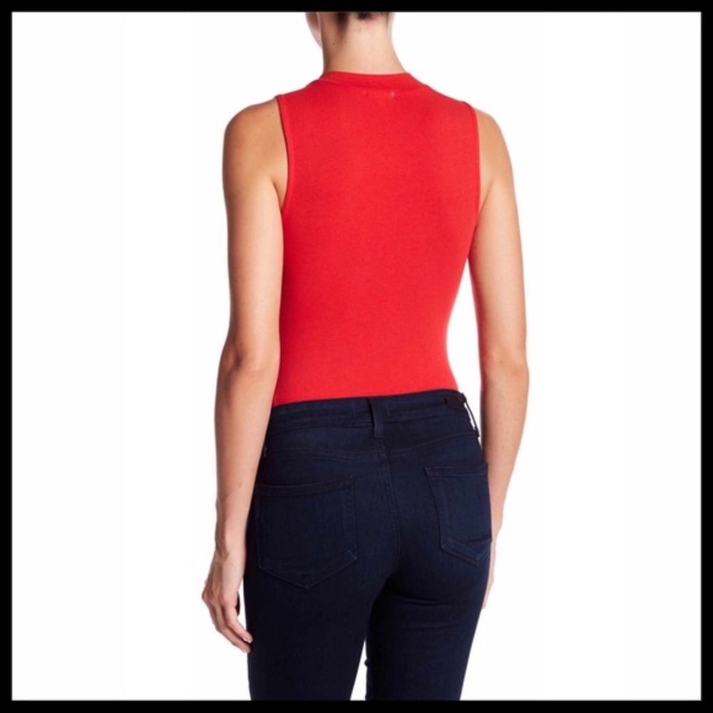 ❌SOLD❌RED KNIT STRETCH BODYSUIT Mock Neck - Picture 2 of 8