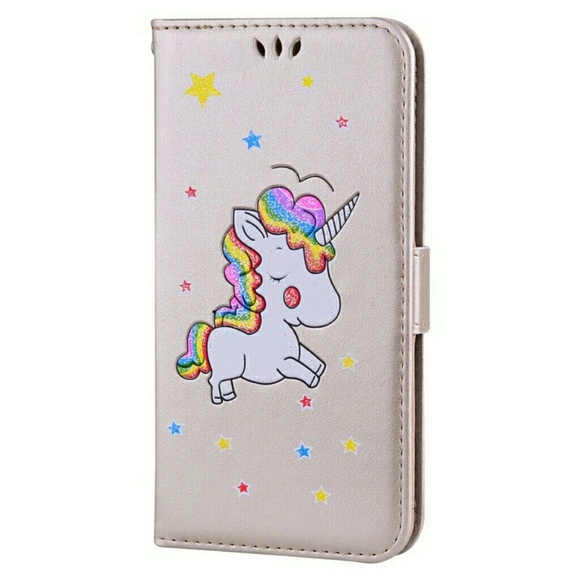 GOLD MULTICOLOR STARS UNICORN IPHONE 8 WALLET - Picture 1 of 5