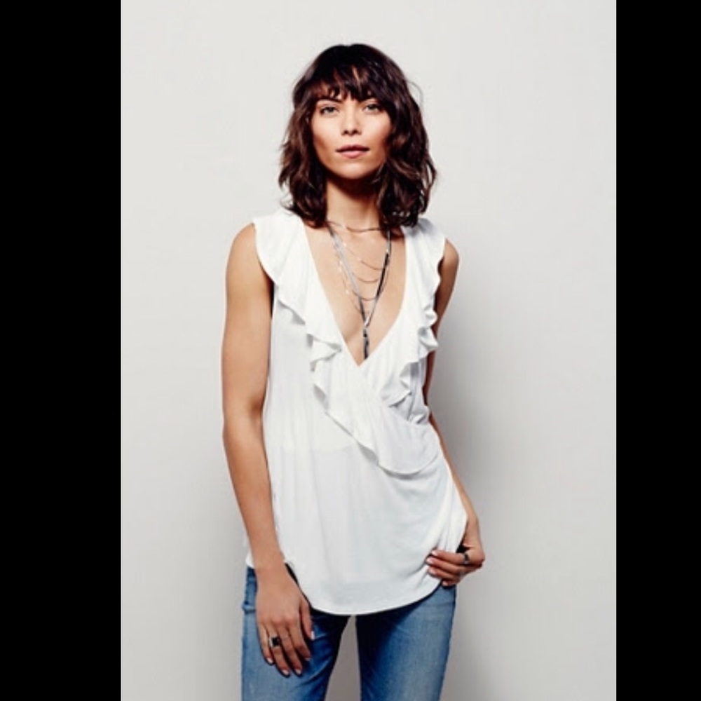 Free People white ruffle detailed tank top, large