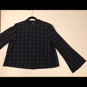 Madewell navy plaid shirt with bell sleeves, large