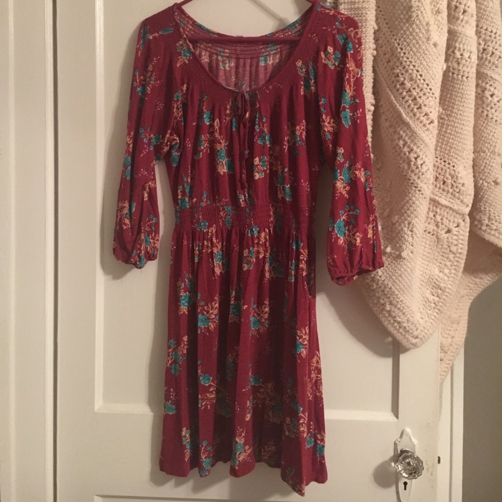 3/4 sleeve cotton floral dress