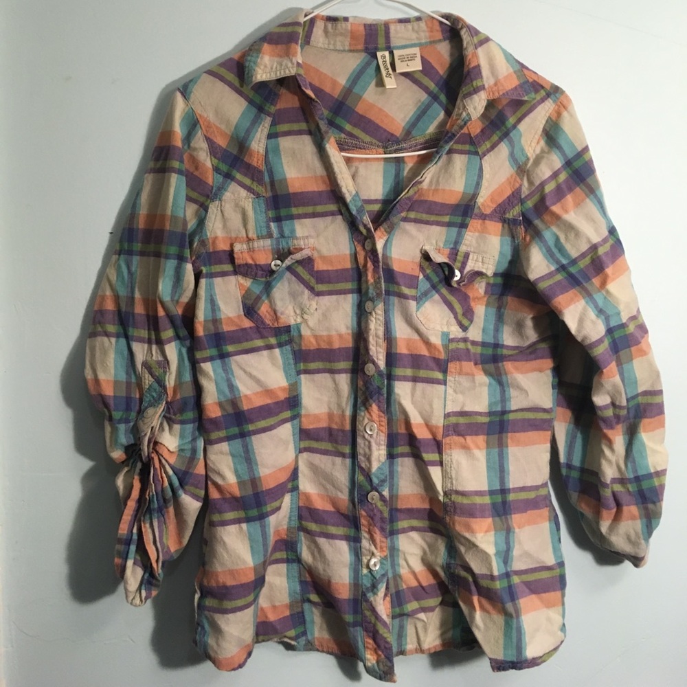 3/4 sleeve plaid shirt